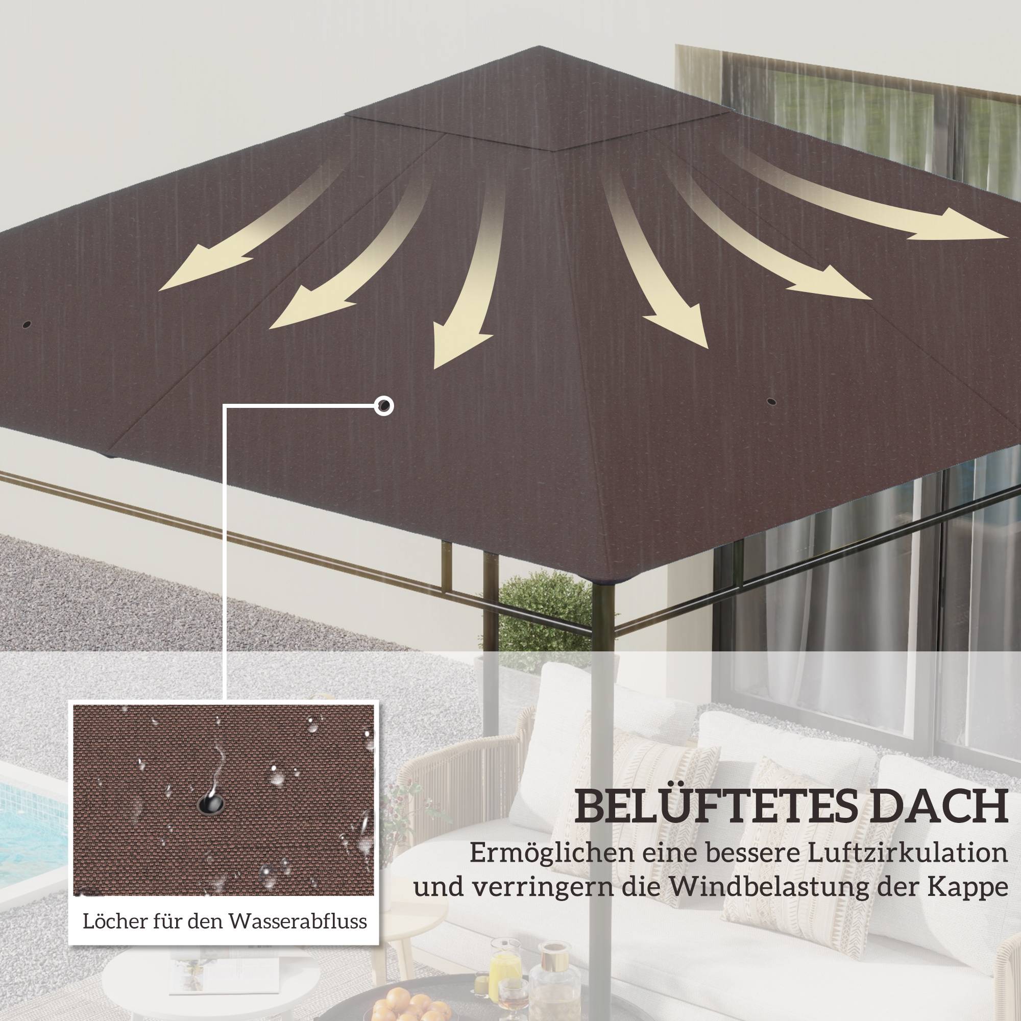 Toit remplacement pavillon jardin polyester 2,98x2,98 m café - Image 6
