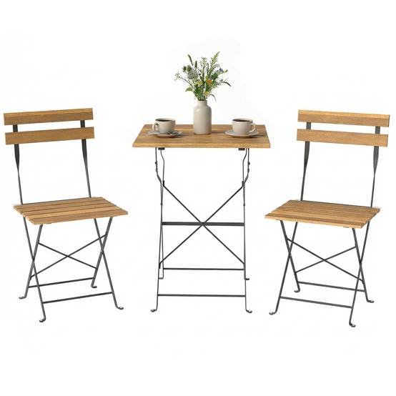 Ensemble de Salon de Jardin Bistrot 3 Pièces, 2 Chaises Pliantes, Table Carrée en Bois d'Acacia, 55x55x71cm, Naturel - Image 1