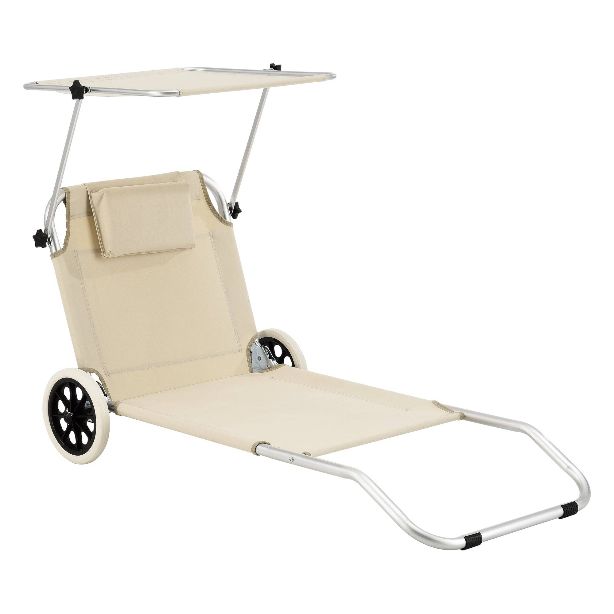 Helloshop26 - Transat bain de soleil à roulettes aluminium polyester argenté mat beige - Imagen 1