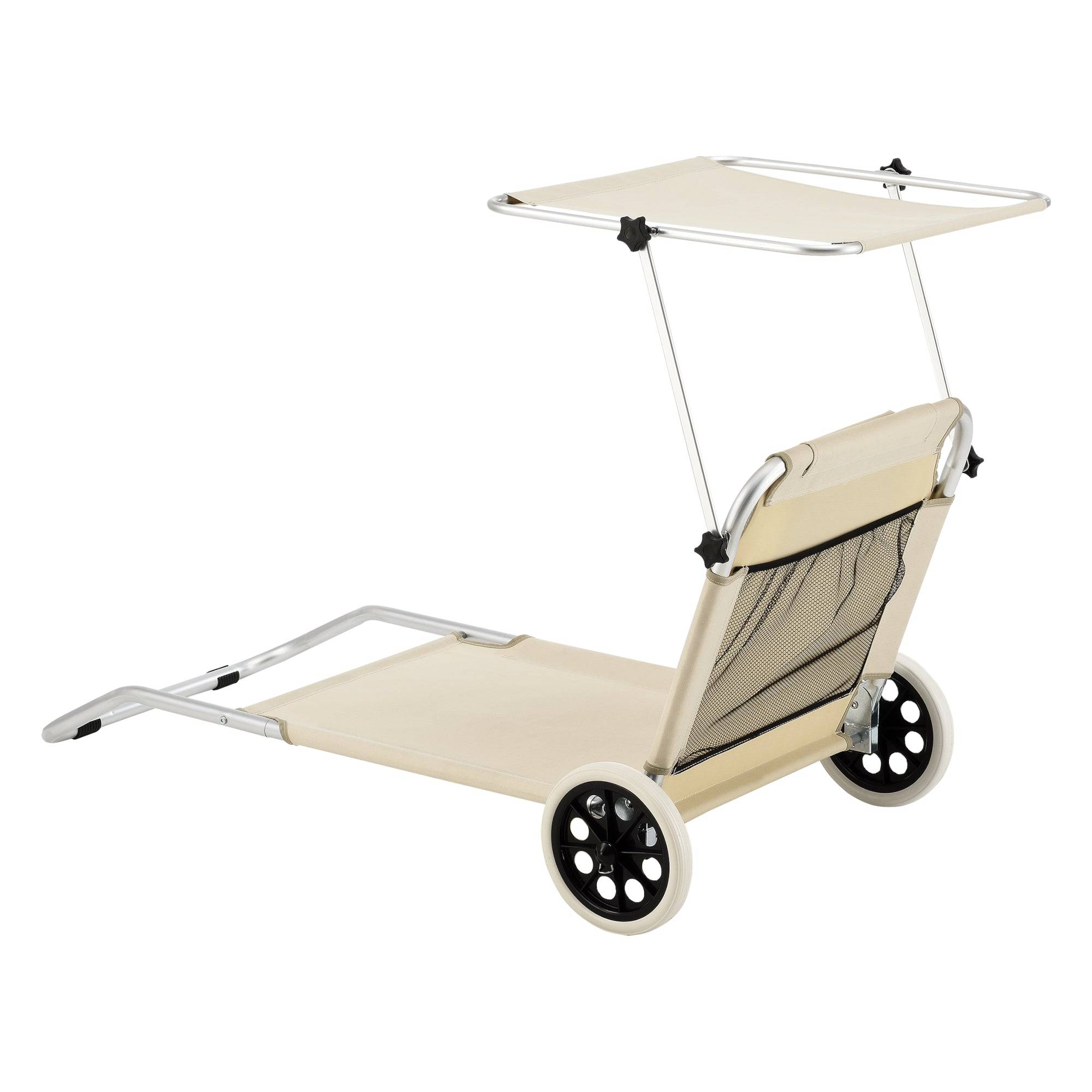 Helloshop26 - Transat bain de soleil à roulettes aluminium polyester argenté mat beige - Imagen 5