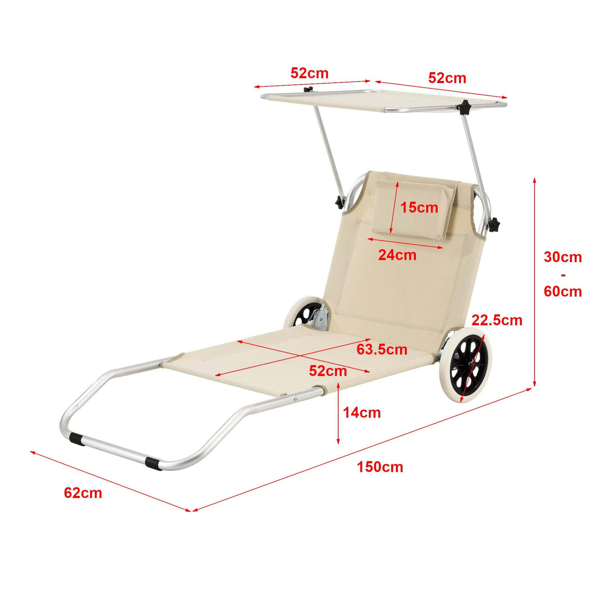 Helloshop26 - Transat bain de soleil à roulettes aluminium polyester argenté mat beige - Imagen 2