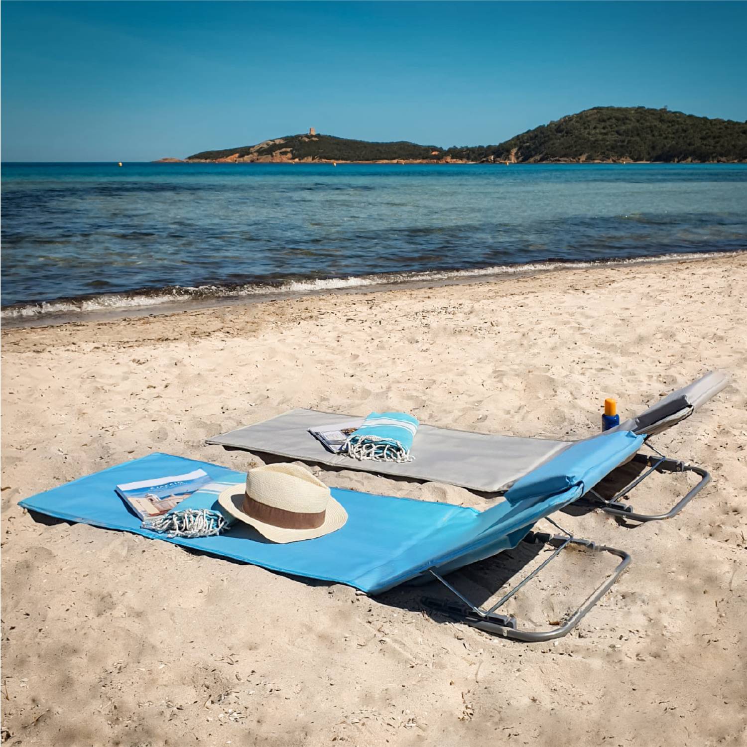 Linxor - Matelas, transat, tapis de plage avec dossier inclinable et sac de transport - Beige - Linxor - Imagen 7