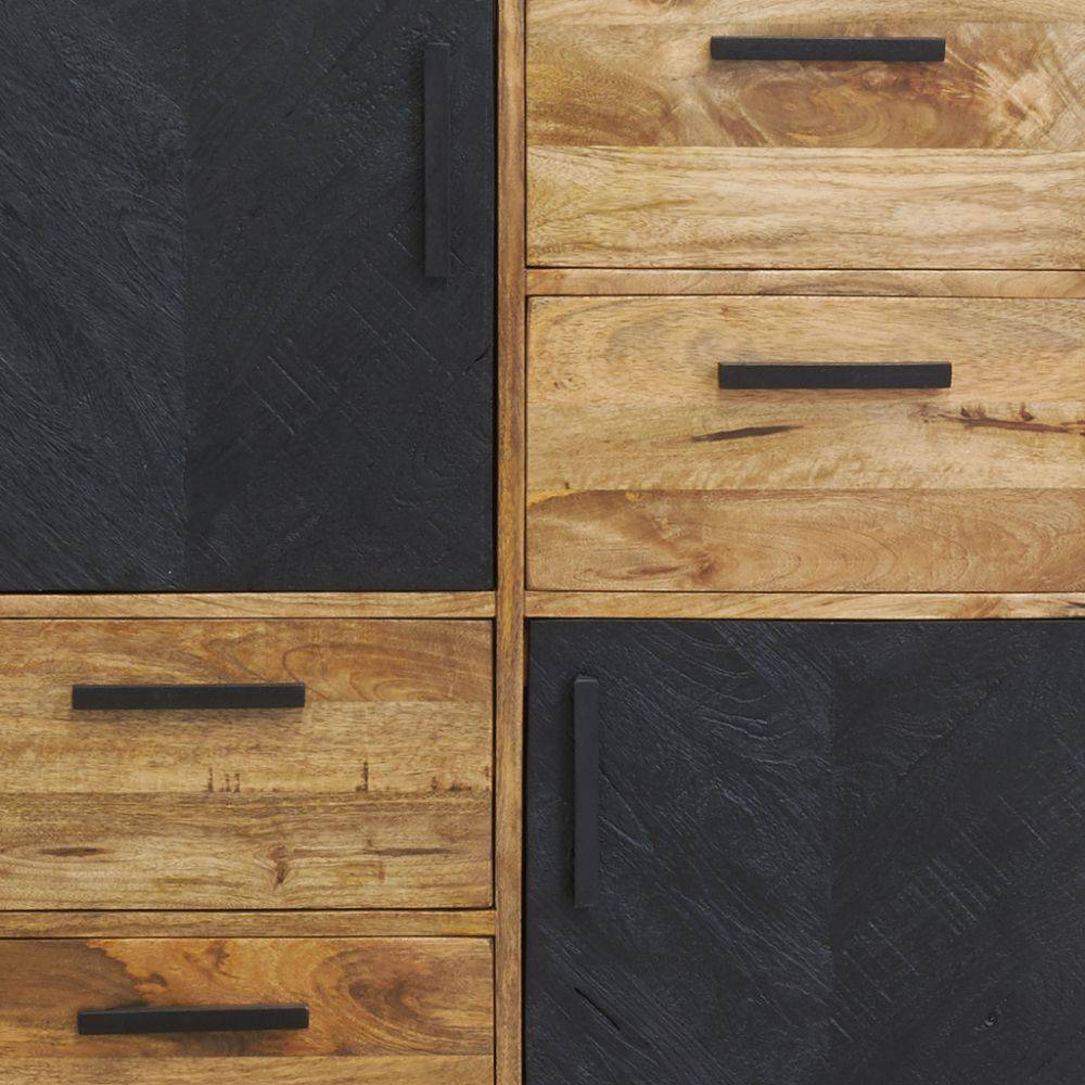 Aubry Gaspard - Commode en manguier naturel et teinté noir Damier 2 portes + 4 tiroirs - Imagen 4