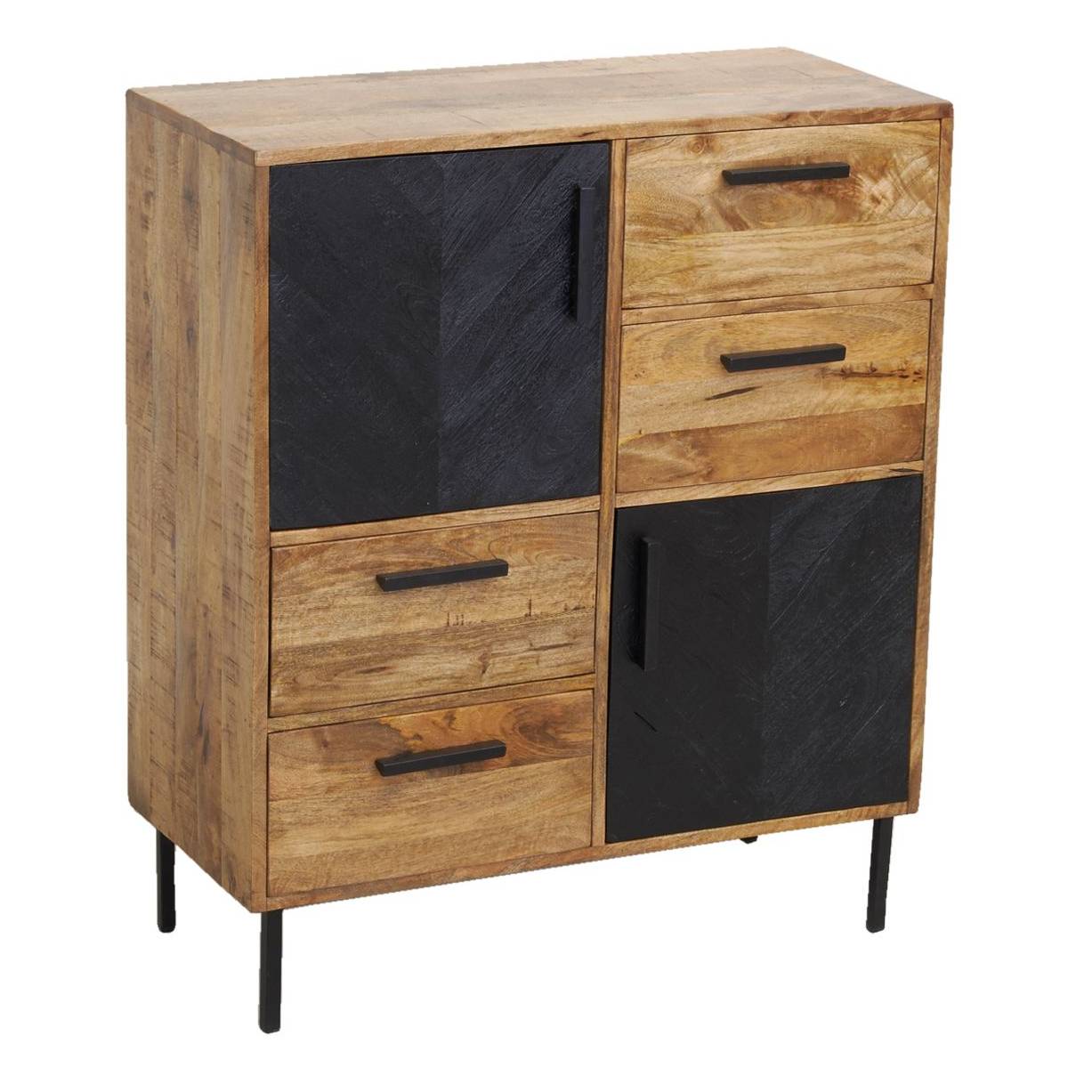 Aubry Gaspard - Commode en manguier naturel et teinté noir Damier 2 portes + 4 tiroirs - Imagen 1