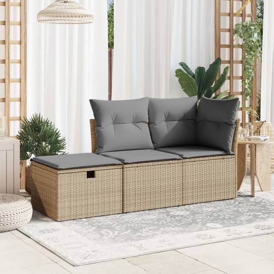 Tabouret de jardin | Repose-pied de jardin | Pouf avec coussin beige 55x55x37cm résine tressée Maison Chic - Image 3