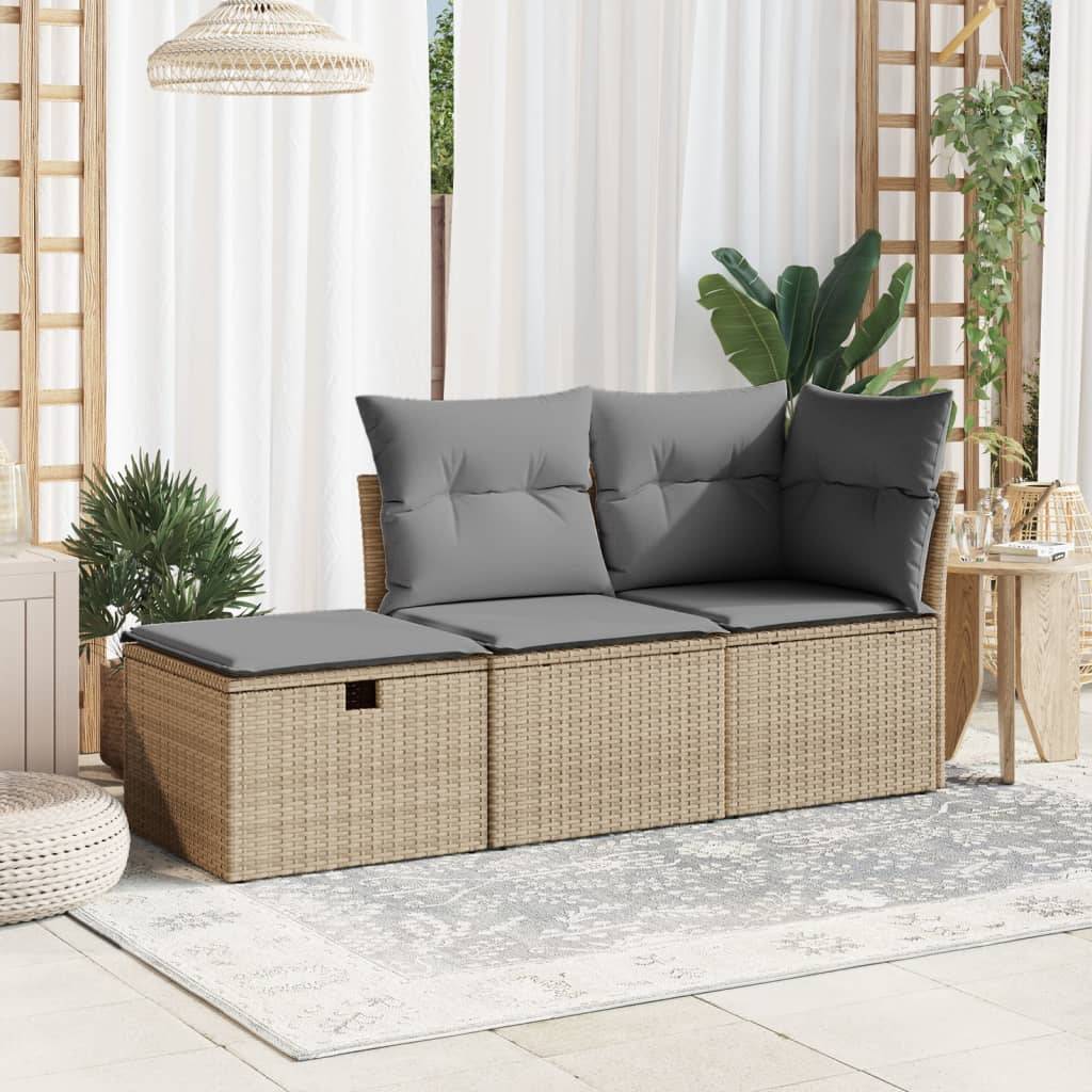 Tabouret de jardin | Repose-pied de jardin | Pouf avec coussin beige 55x55x37cm résine tressée Maison Chic - Image 3