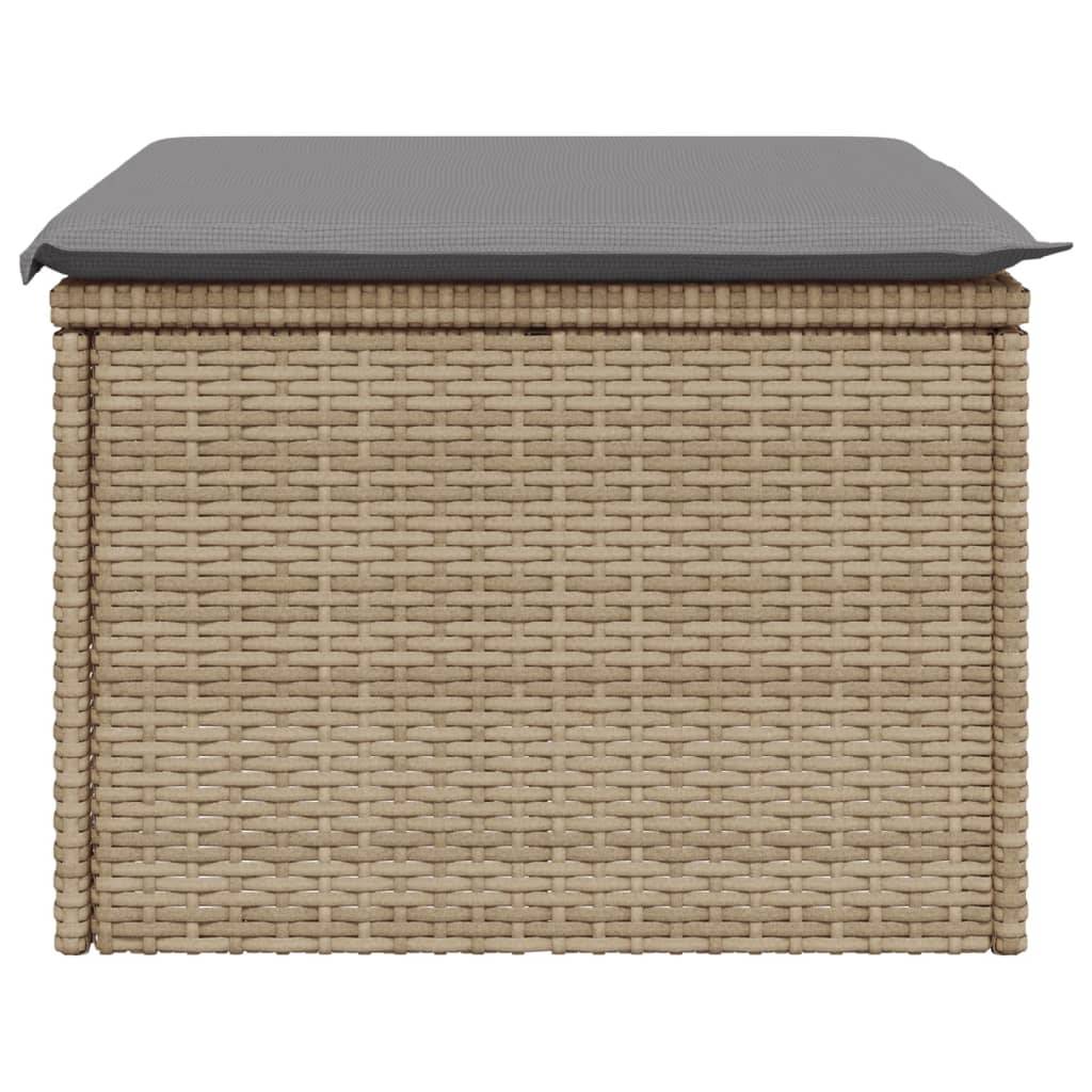 Tabouret de jardin | Repose-pied de jardin | Pouf avec coussin beige 55x55x37cm résine tressée Maison Chic - Image 5