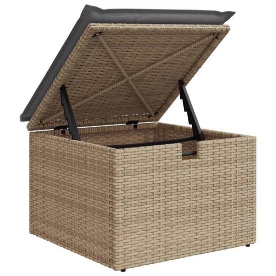 Tabouret de jardin | Repose-pied de jardin | Pouf avec coussin beige 55x55x37cm résine tressée Maison Chic - Image 9