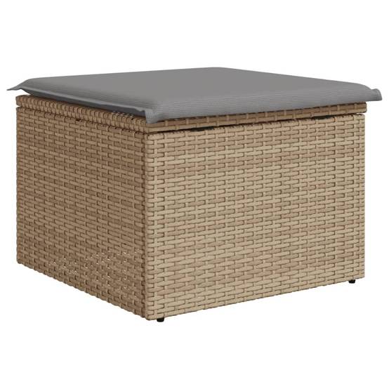 Tabouret de jardin | Repose-pied de jardin | Pouf avec coussin beige 55x55x37cm résine tressée Maison Chic - Image 6