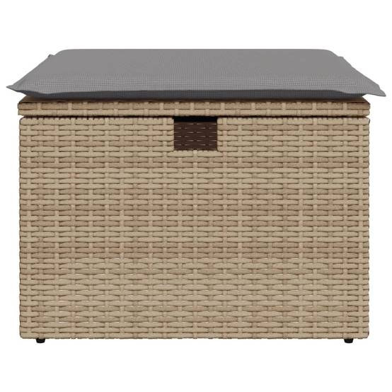 Tabouret de jardin | Repose-pied de jardin | Pouf avec coussin beige 55x55x37cm résine tressée Maison Chic - Image 4