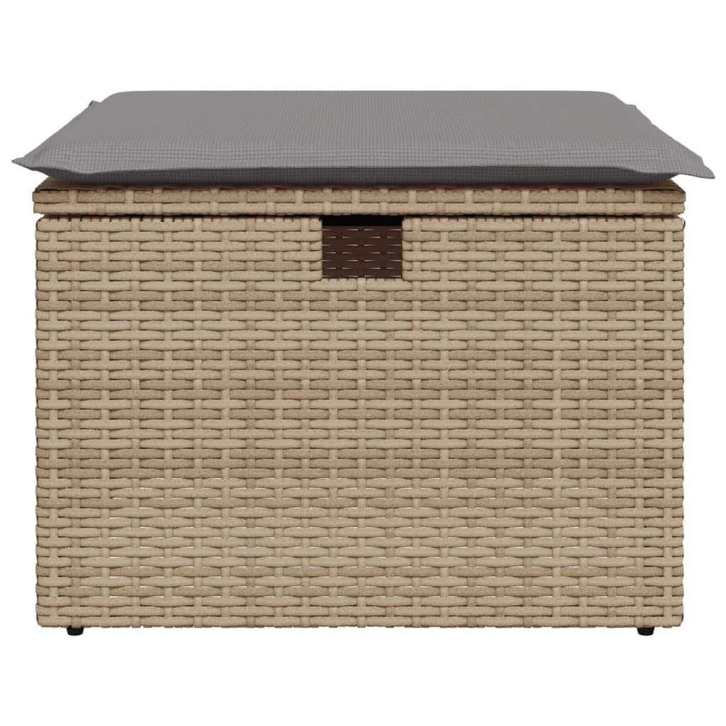 Tabouret de jardin | Repose-pied de jardin | Pouf avec coussin beige 55x55x37cm résine tressée Maison Chic - Image 4