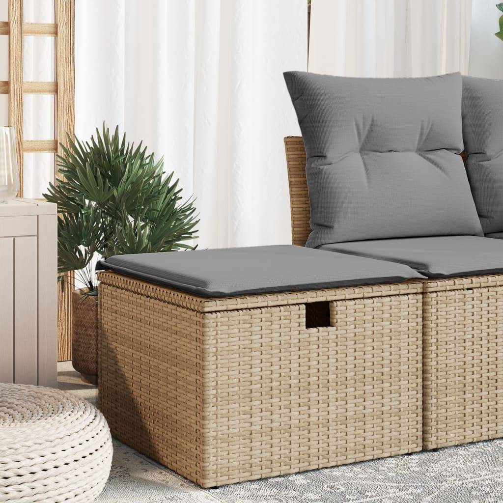 Tabouret de jardin | Repose-pied de jardin | Pouf avec coussin beige 55x55x37cm résine tressée Maison Chic - Image 2