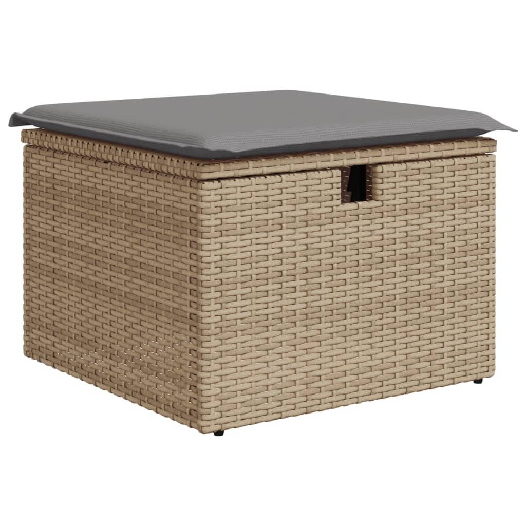 Tabouret de jardin | Repose-pied de jardin | Pouf avec coussin beige 55x55x37cm résine tressée Maison Chic - Image 1