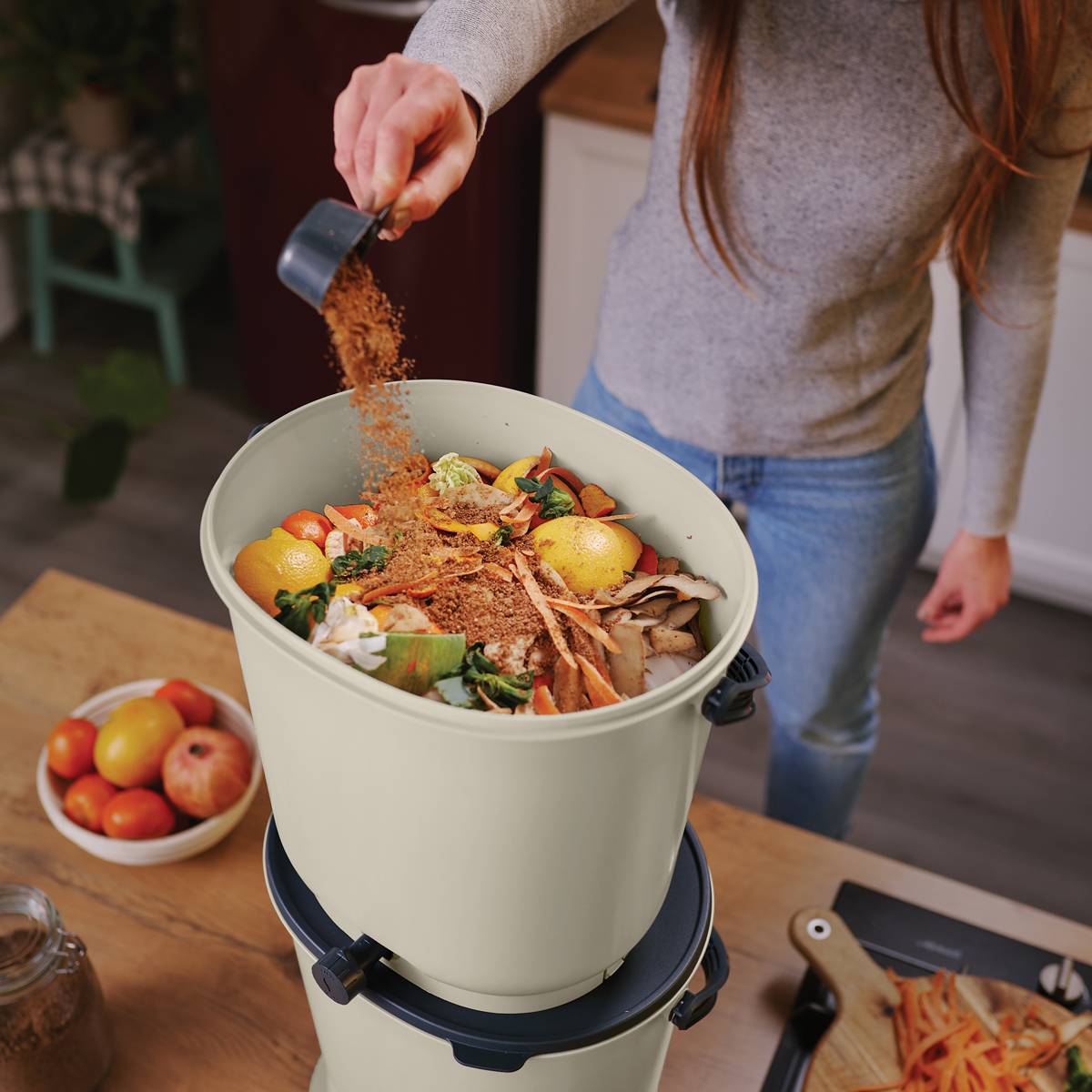 Lot de 2 composteurs Bokashi  Essential  15,3L+1kg de Brain+1 base-Crème - Image 4