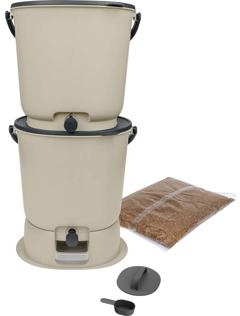 Lot de 2 composteurs Bokashi  Essential  15,3L+1kg de Brain+1 base-Crème - Image 1