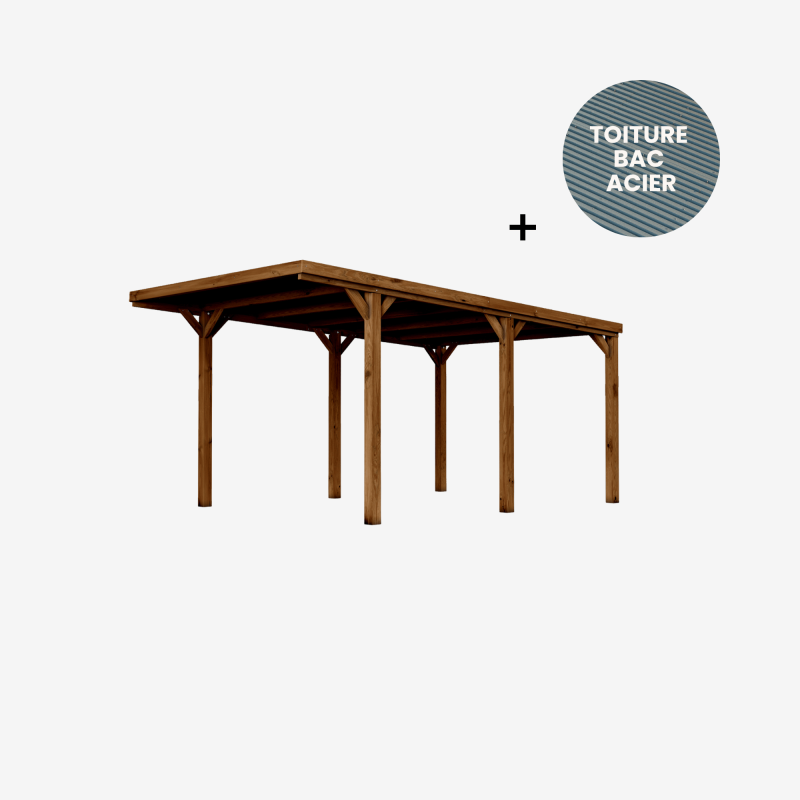 Cerland - CARPORT BOIS 1 VOITURE 16,5M² 6 POTEAUX 12X12 - Image 1