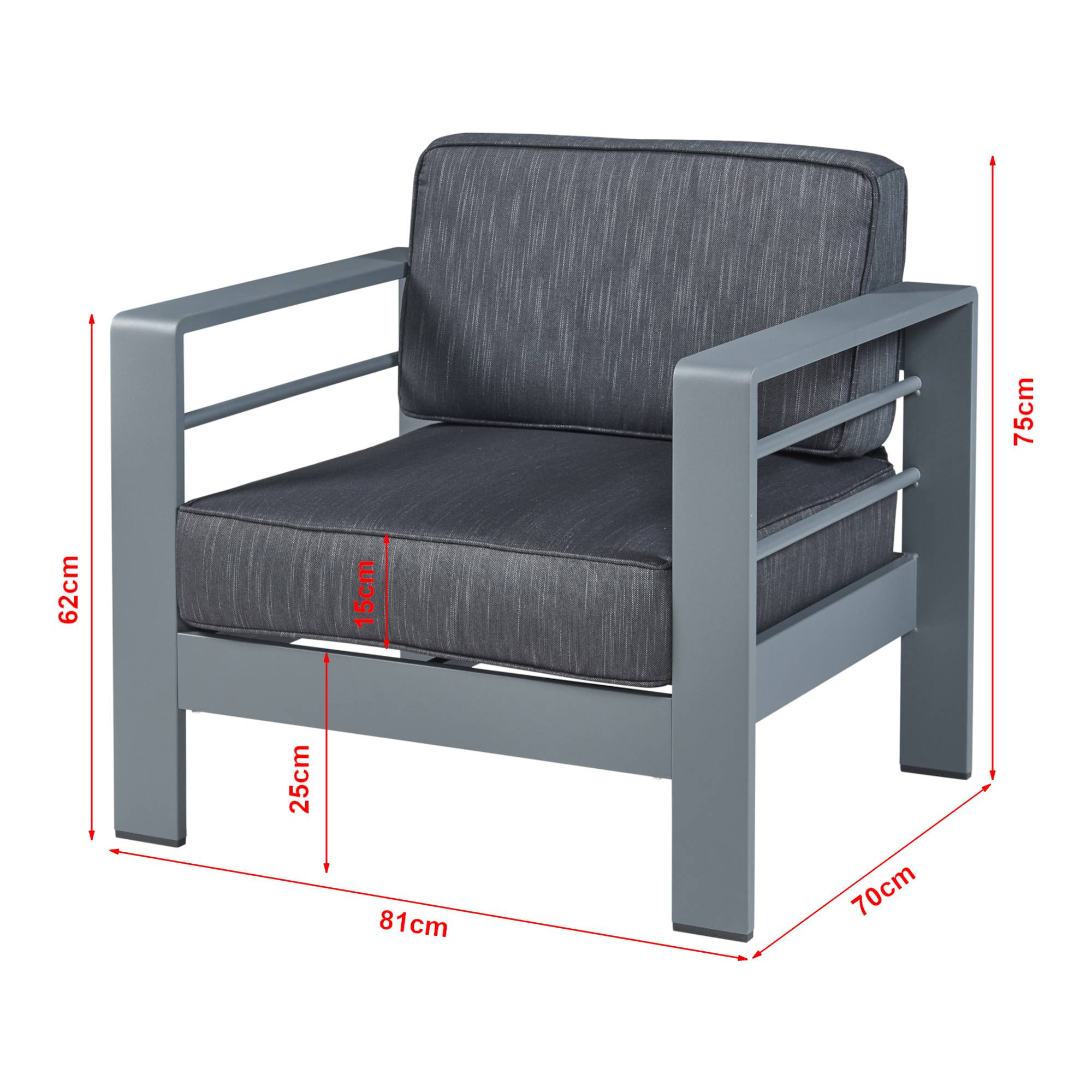 Casa.Pro - Salon de jardin 3 pièces Avise table basse fauteuil canapé anthracite gris foncé casa.pro - Imagen 8