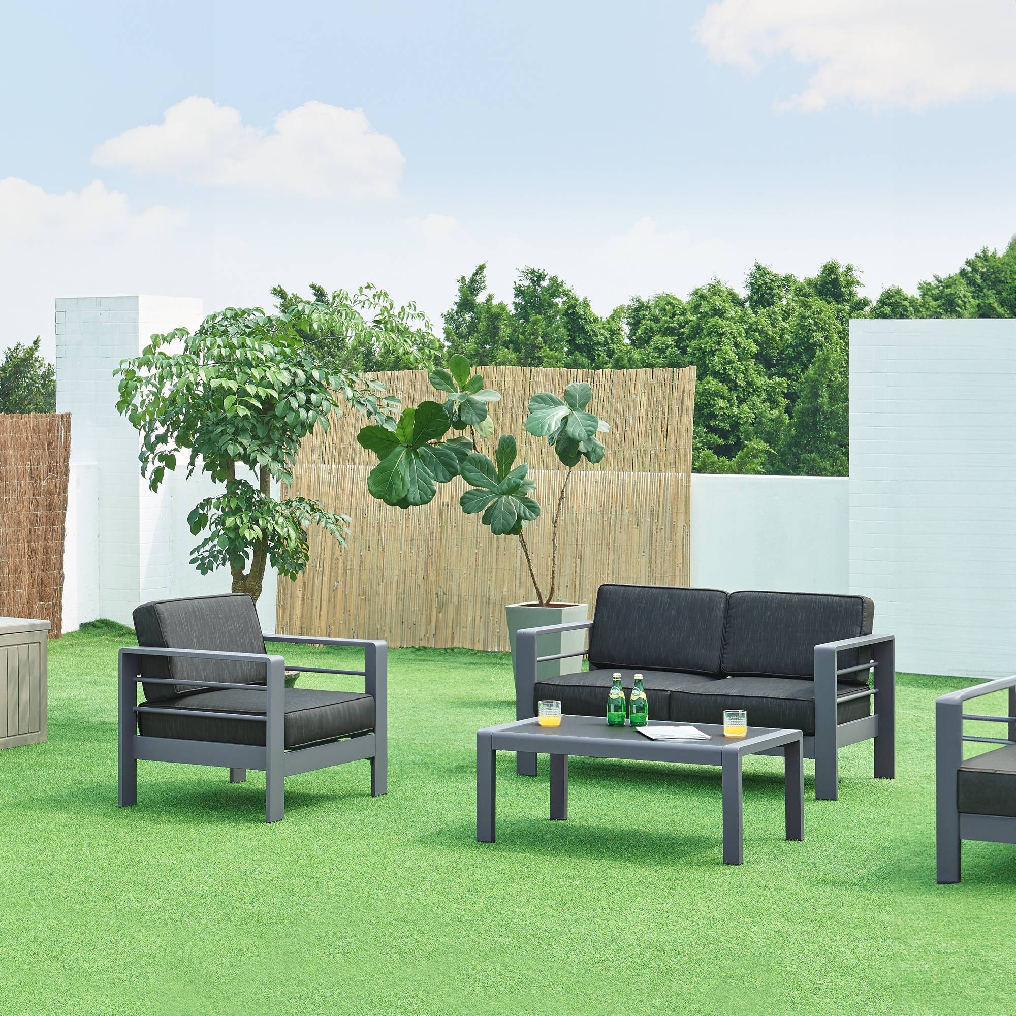 Casa.Pro - Salon de jardin 3 pièces Avise table basse fauteuil canapé anthracite gris foncé casa.pro - Imagen 2