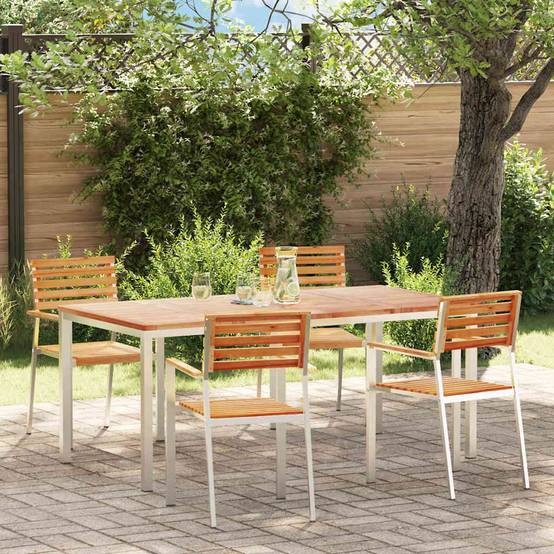 Table et Chaises de Jardin en Teck Massif 4 Places Style Moderne pour Balcon Marron – ComfortXL Outdoor Living - Image 1