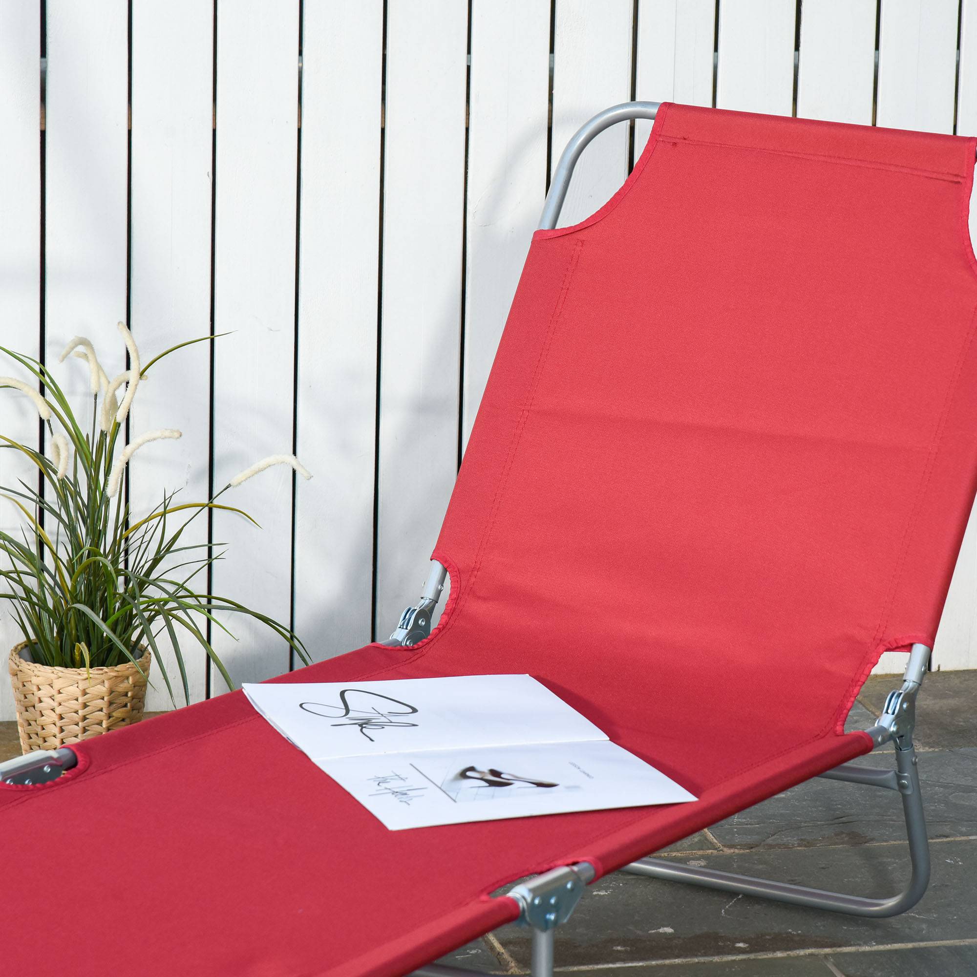 Transat de jardin pliable avec dossier réglable 5 positions, charge maximale 120 kg, pour terrasse, 187 x 55 x 24 cm, bordeaux - Image 9