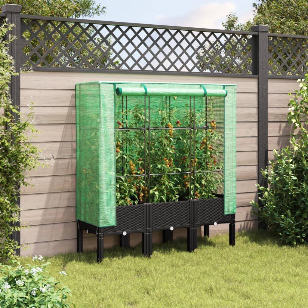 ComfortXL - Grand bac potager sur pieds 120cm avec serre aspect rotin Noir - ComfortXL Outdoor Living - Image 3