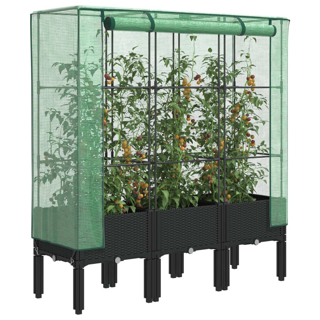 ComfortXL - Grand bac potager sur pieds 120cm avec serre aspect rotin Noir - ComfortXL Outdoor Living - Image 1