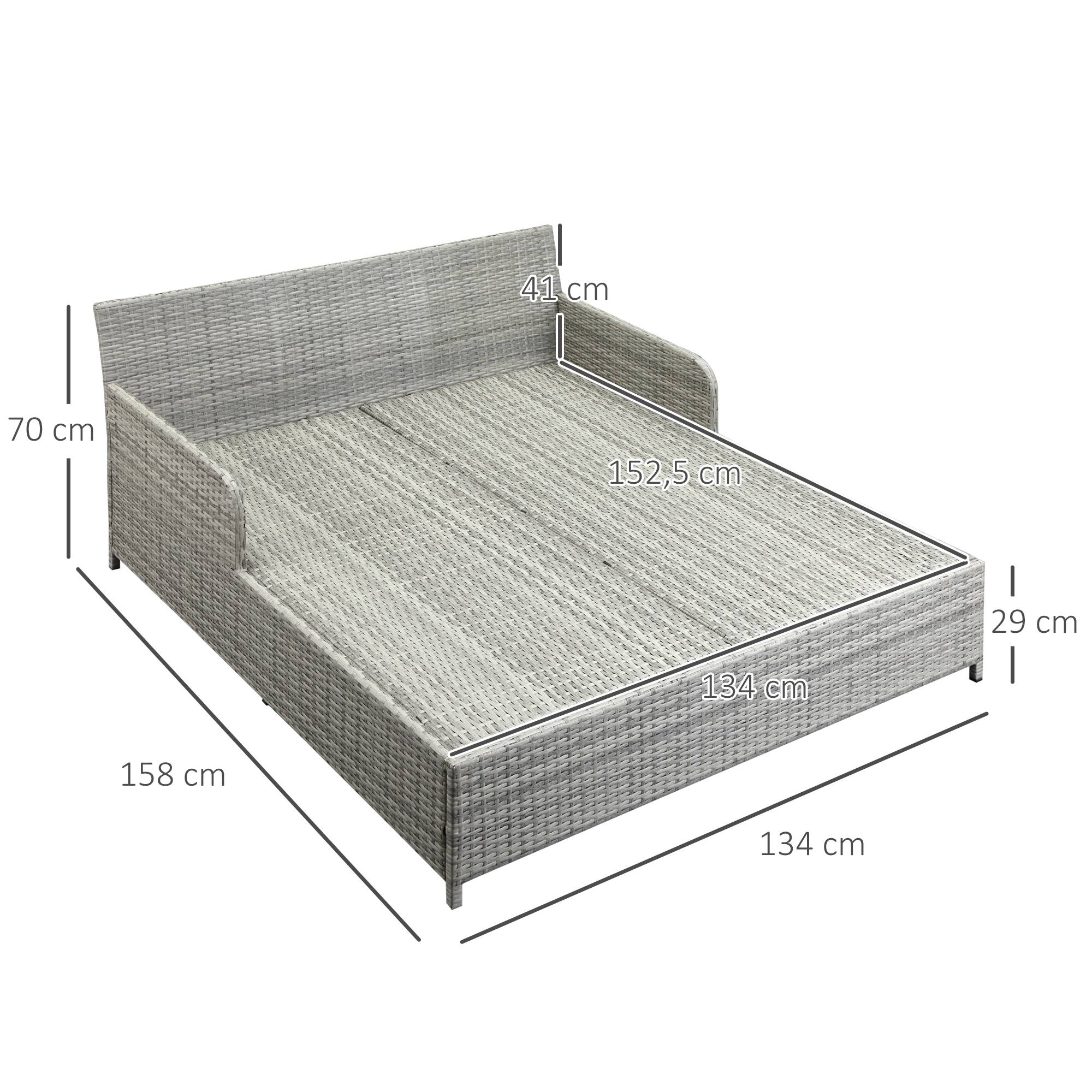 Outsunny - Lit canapé double pour jardin en résine tressée PE avec matelas, accoudoirs et 4 coussins dim. 158L x 134l x 70H cm - gris et beige - Outsunny - Imagen 3
