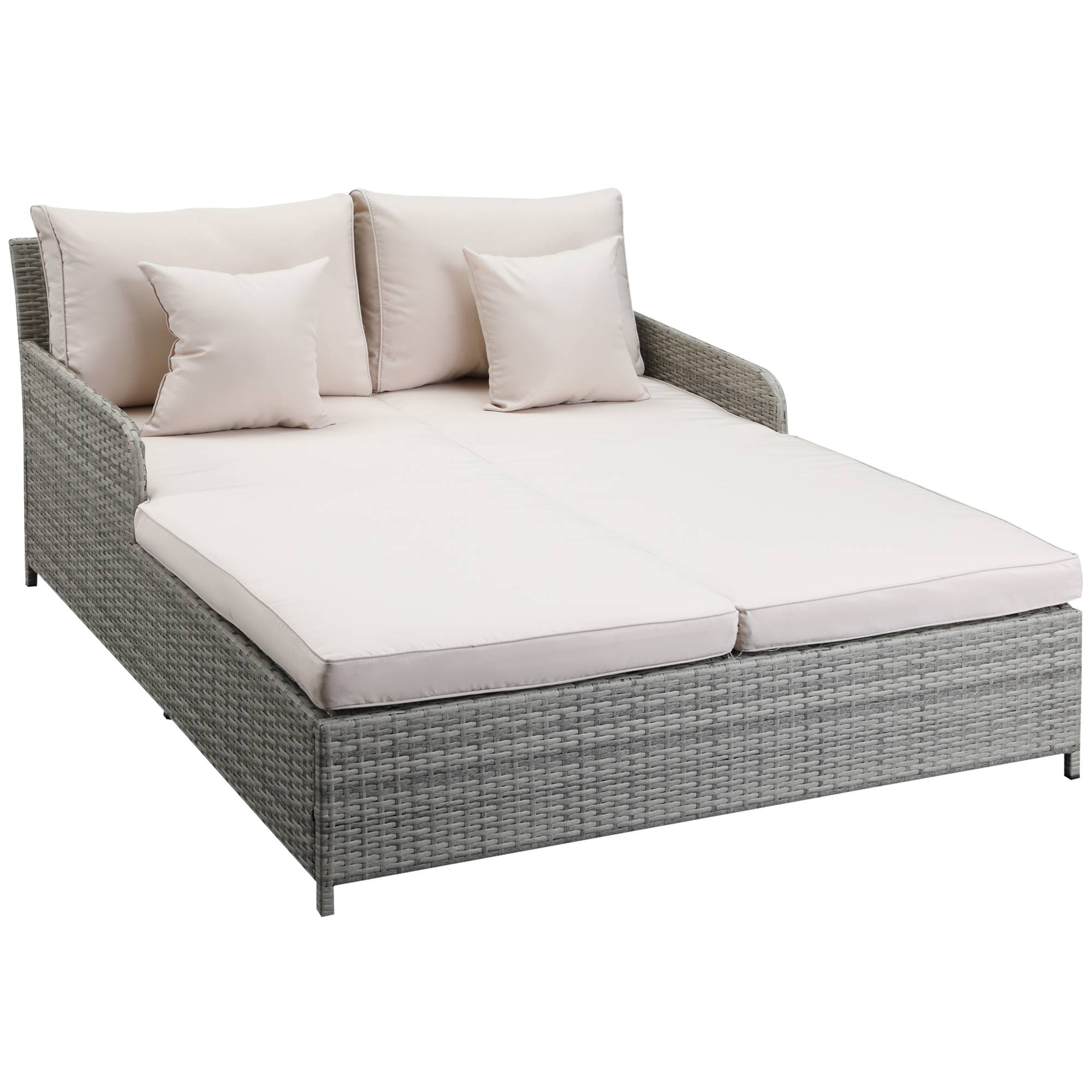 Outsunny - Lit canapé double pour jardin en résine tressée PE avec matelas, accoudoirs et 4 coussins dim. 158L x 134l x 70H cm - gris et beige - Outsunny - Imagen 1
