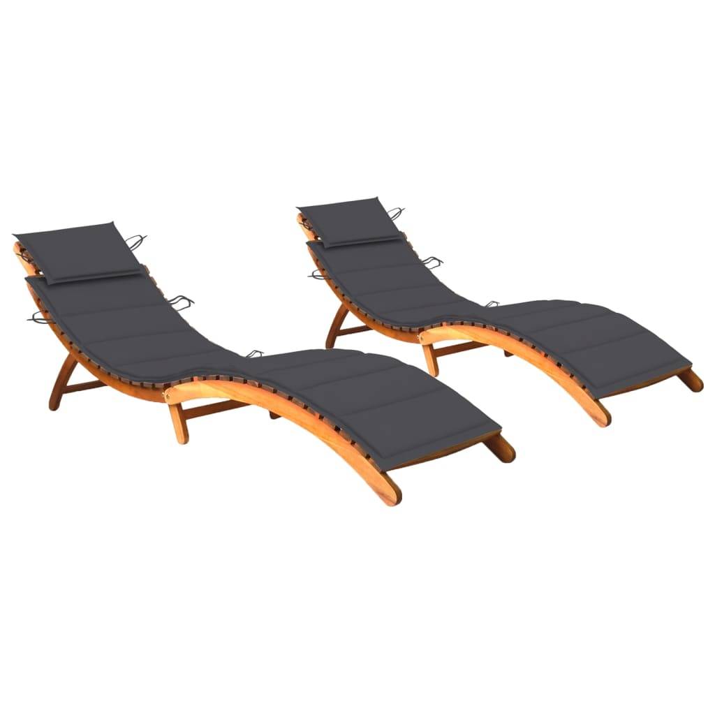 Helloshop26 - Lot de 2 transats chaise longue bain de soleil lit de jardin terrasse meuble d'extérieur avec coussins bois d'acacia solide - Imagen 1