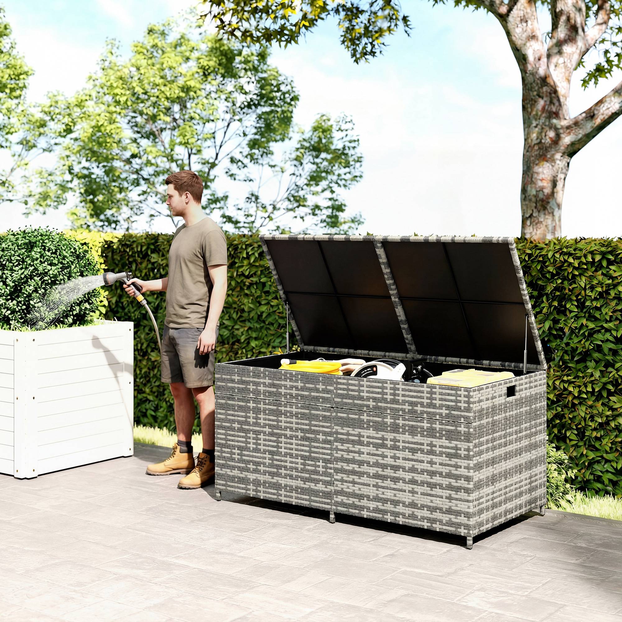 Coffre de jardin résine tressée marron 150 x 75 x 74 cm - PANGIVO - Image 3