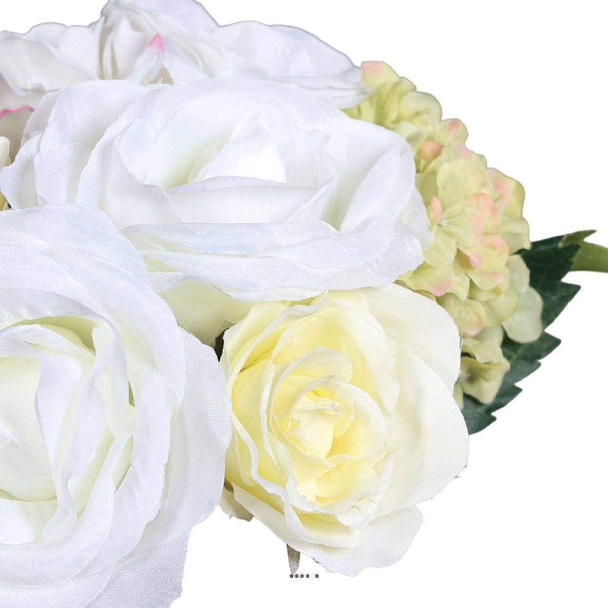 Bouquet de Roses et Hortensias artificielles 10 tetes D 22 cm Crème vert - couleur: Crème vert - Image 3