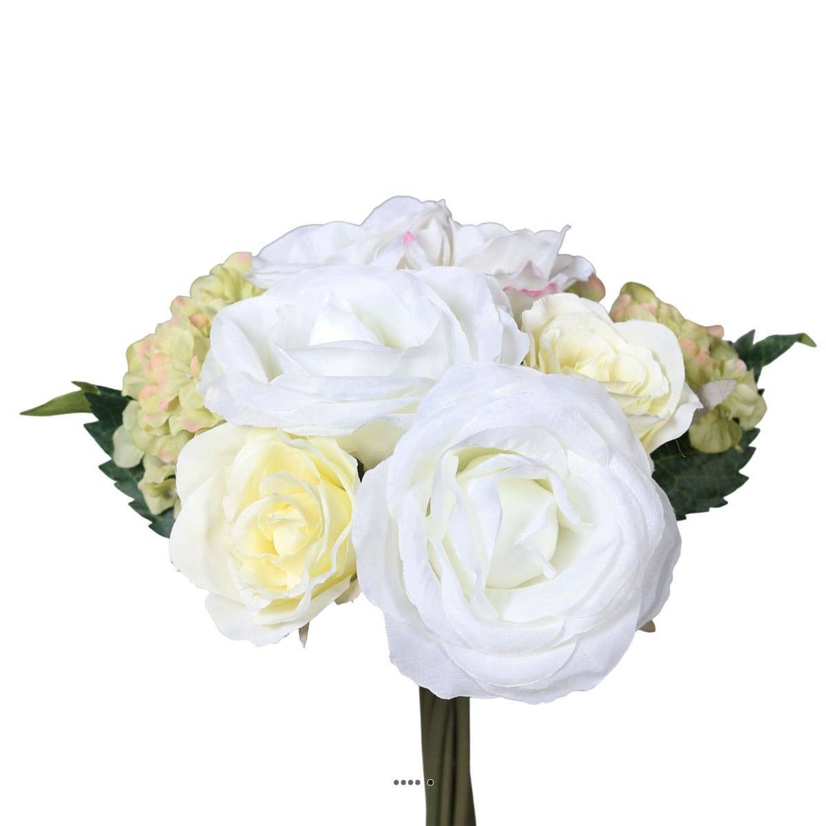 Bouquet de Roses et Hortensias artificielles 10 tetes D 22 cm Crème vert - couleur: Crème vert - Image 2