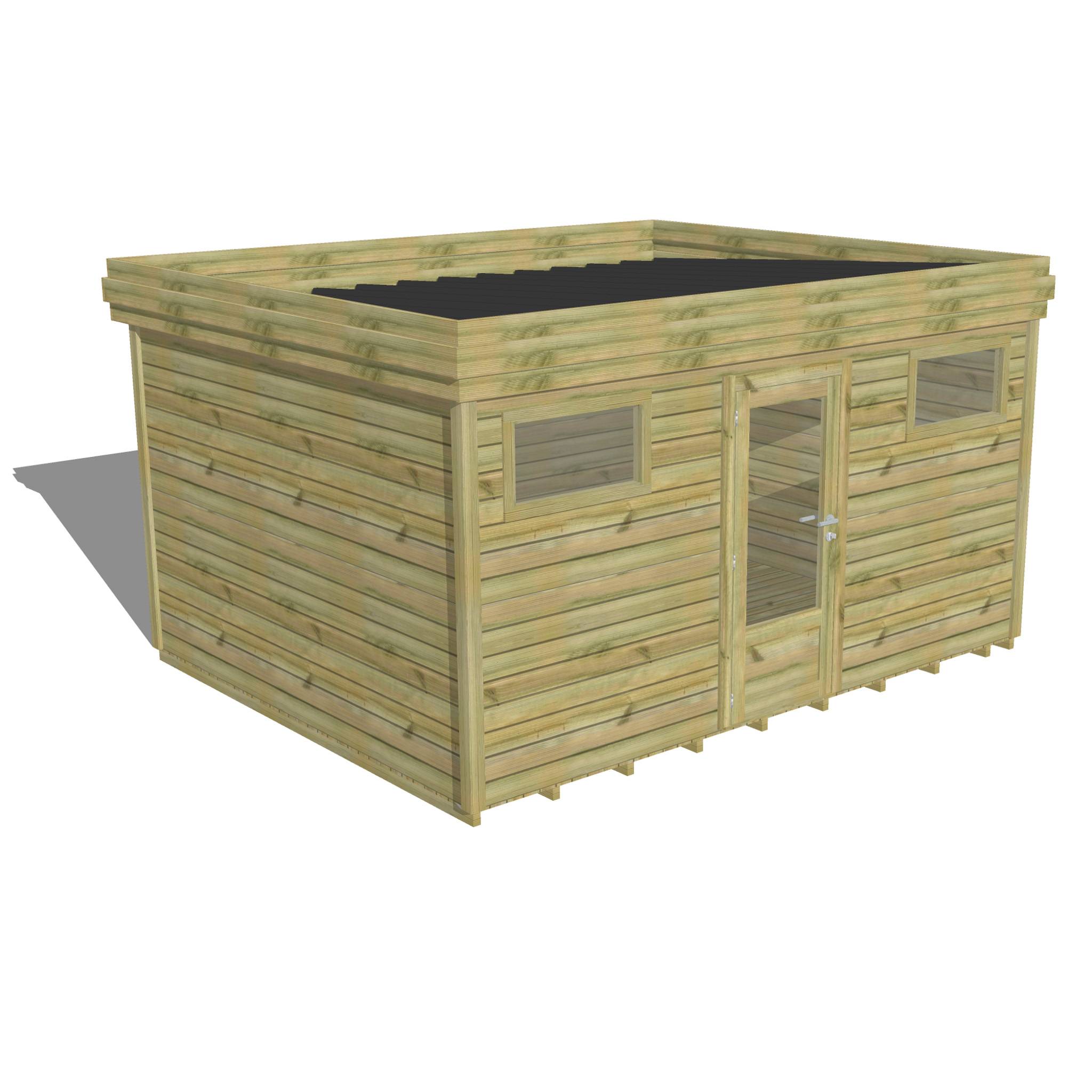 ABRI DE JARDIN bois autoclave 27mm - 4,34x3,44m / 15m2 - Bac acier - Plancher bois - Image 1
