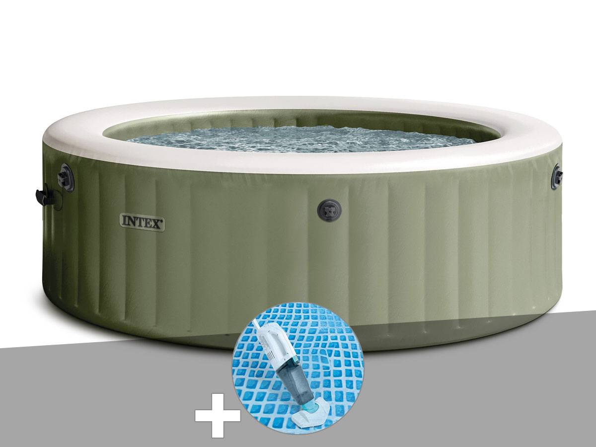 Kit spa gonflable Intex PureSpa Olive rond Bulles 4 places + Aspirateur