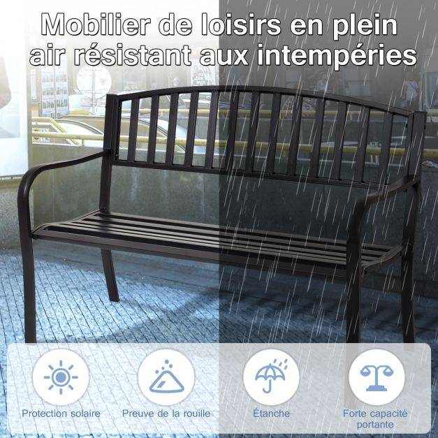 Helloshop26 - Banc de jardin 3 personnes extérieur en acier 127 x 60 x 87 cm noir - Imagen 2