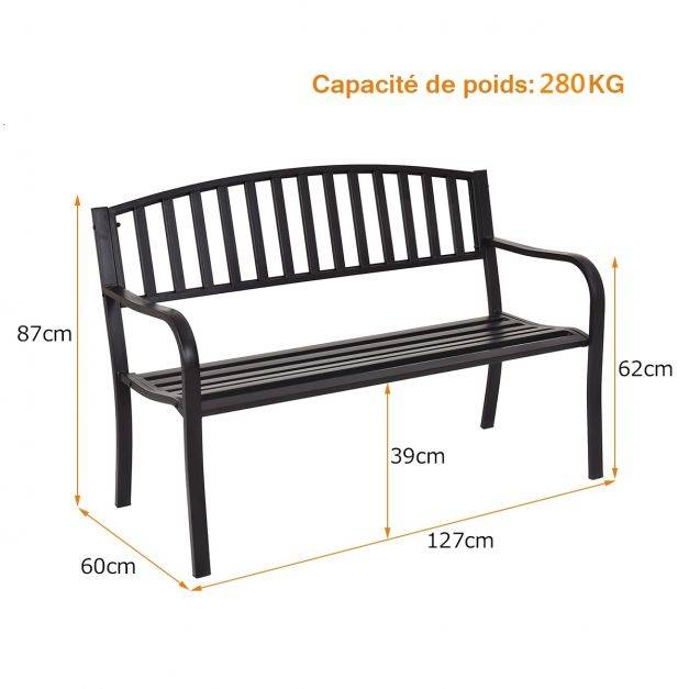 Helloshop26 - Banc de jardin 3 personnes extérieur en acier 127 x 60 x 87 cm noir - Imagen 3