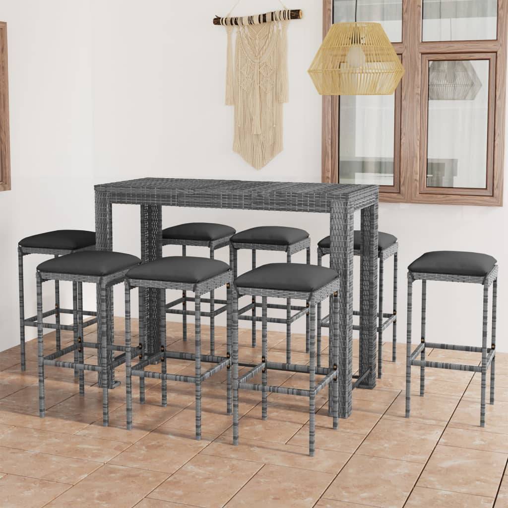 Vidaxl - Ensemble de bar de jardin 9 pcs et coussins Résine tressée Gris vidaXL 3064791 - Imagen 1