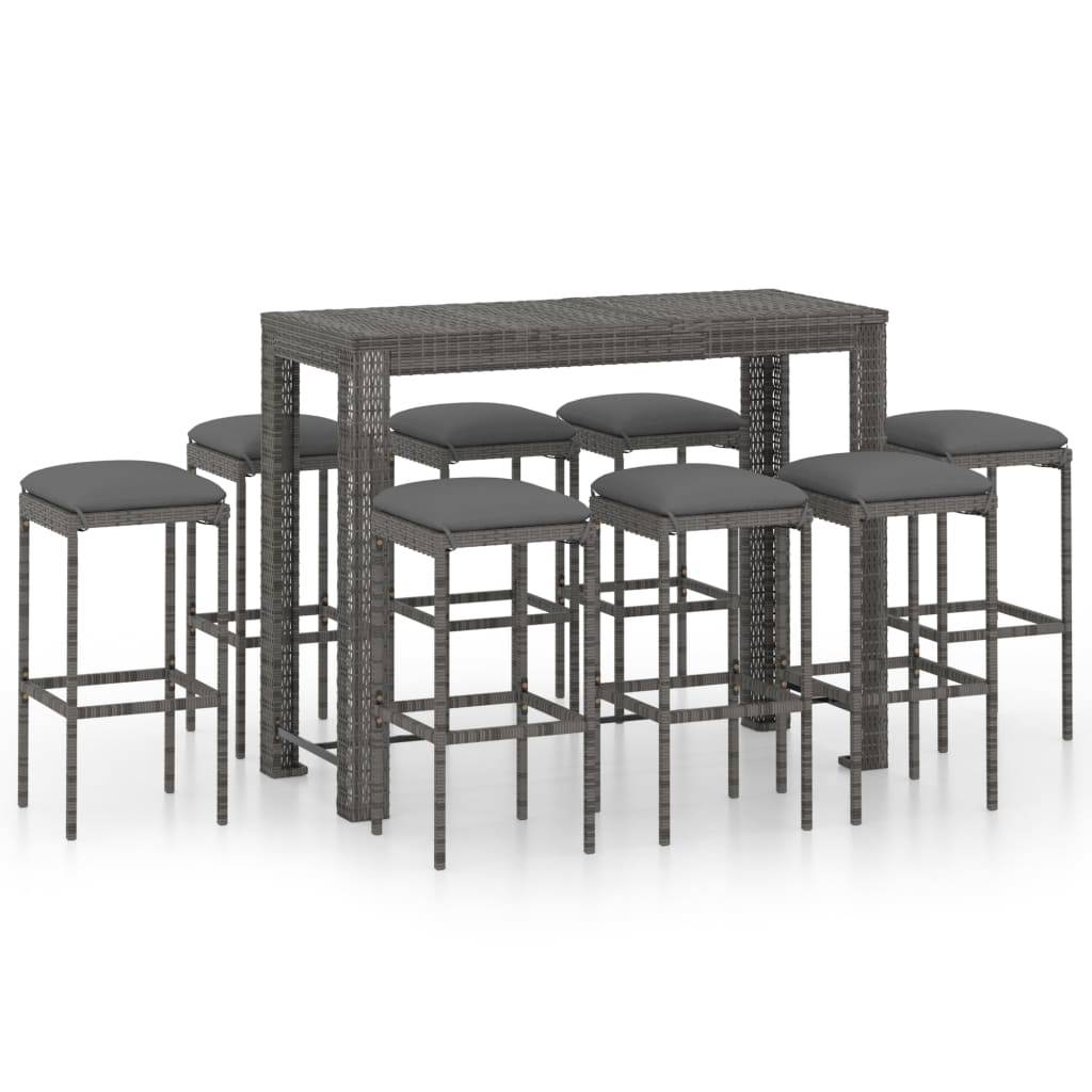 Vidaxl - Ensemble de bar de jardin 9 pcs et coussins Résine tressée Gris vidaXL 3064791 - Imagen 2