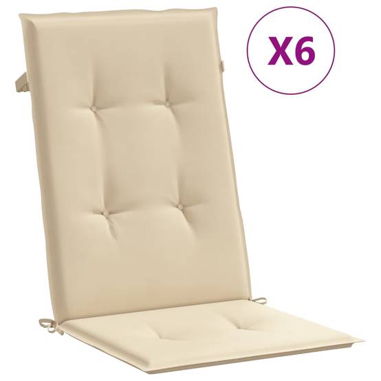 Coussins de chaise de jardin dossier haut lot de 6 polyester beige 120 x 50 x 3 cm - PANGIVO - Image 2