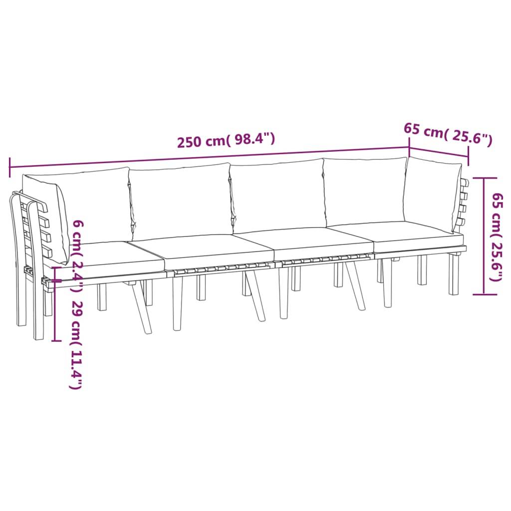Canapé de Jardin 4p Bois d'Acacia Modulable Design à Lattes Coussins Gris – ComfortXL Outdoor Living - Image 8