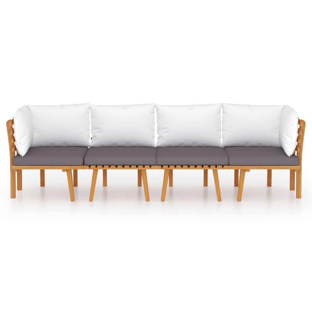 Canapé de Jardin 4p Bois d'Acacia Modulable Design à Lattes Coussins Gris – ComfortXL Outdoor Living - Image 3