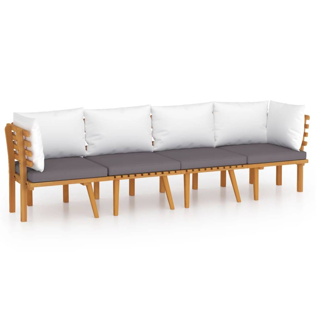 Canapé de Jardin 4p Bois d'Acacia Modulable Design à Lattes Coussins Gris – ComfortXL Outdoor Living - Image 2
