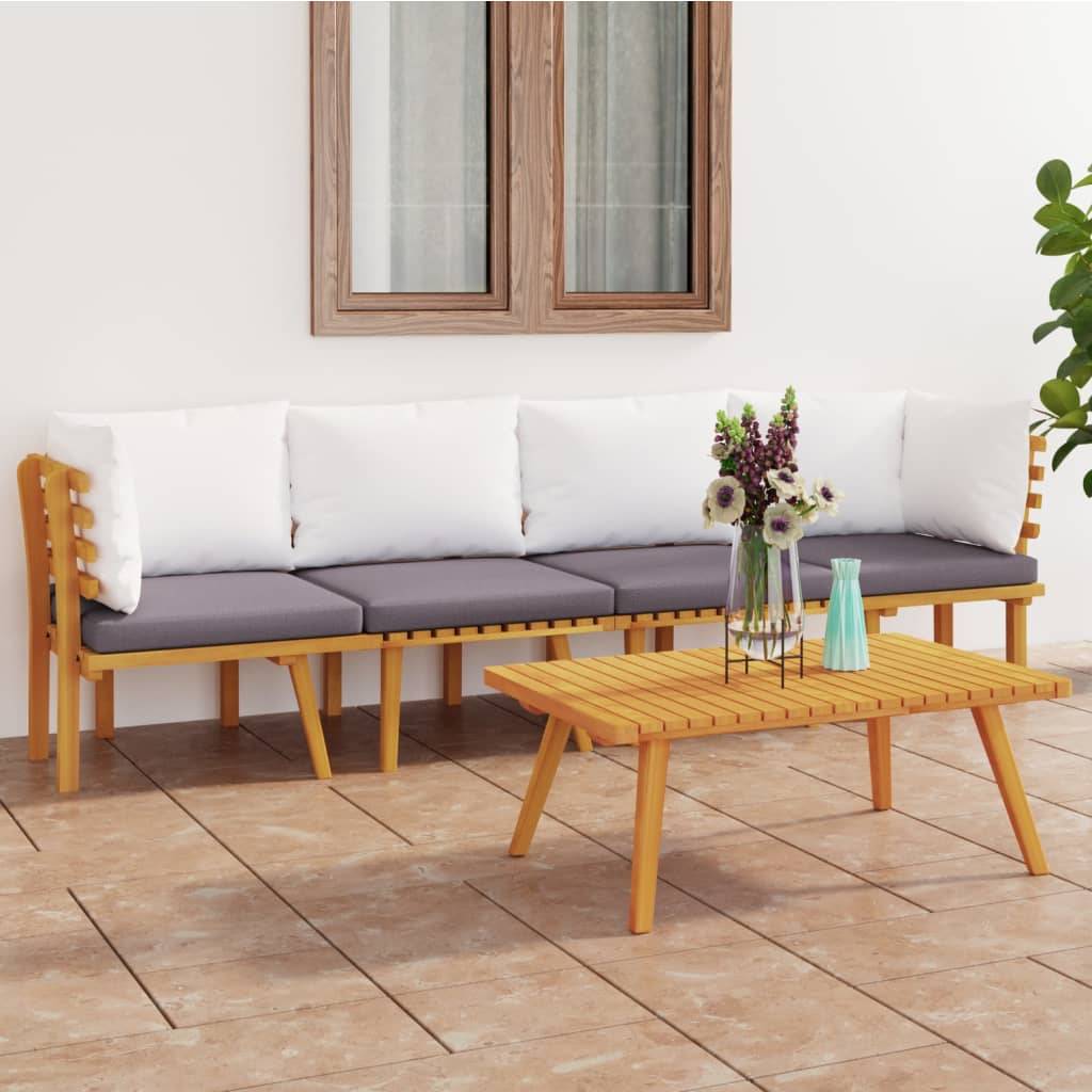 Canapé de Jardin 4p Bois d'Acacia Modulable Design à Lattes Coussins Gris – ComfortXL Outdoor Living - Image 1