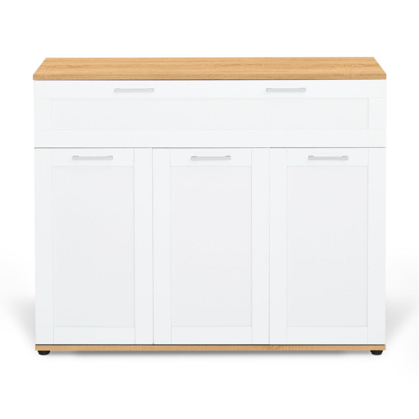 Buffet 100 cm VITO 3 portes et 1 tiroir blanc et plateau bois - Image 3