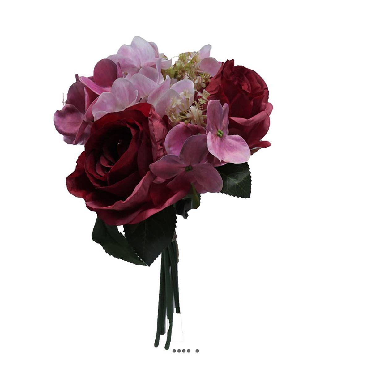 Artificielles - Bouquet de fausses roses et hortensias H 30 cm 6 têtes Rose - couleur: Rose - Imagen 2