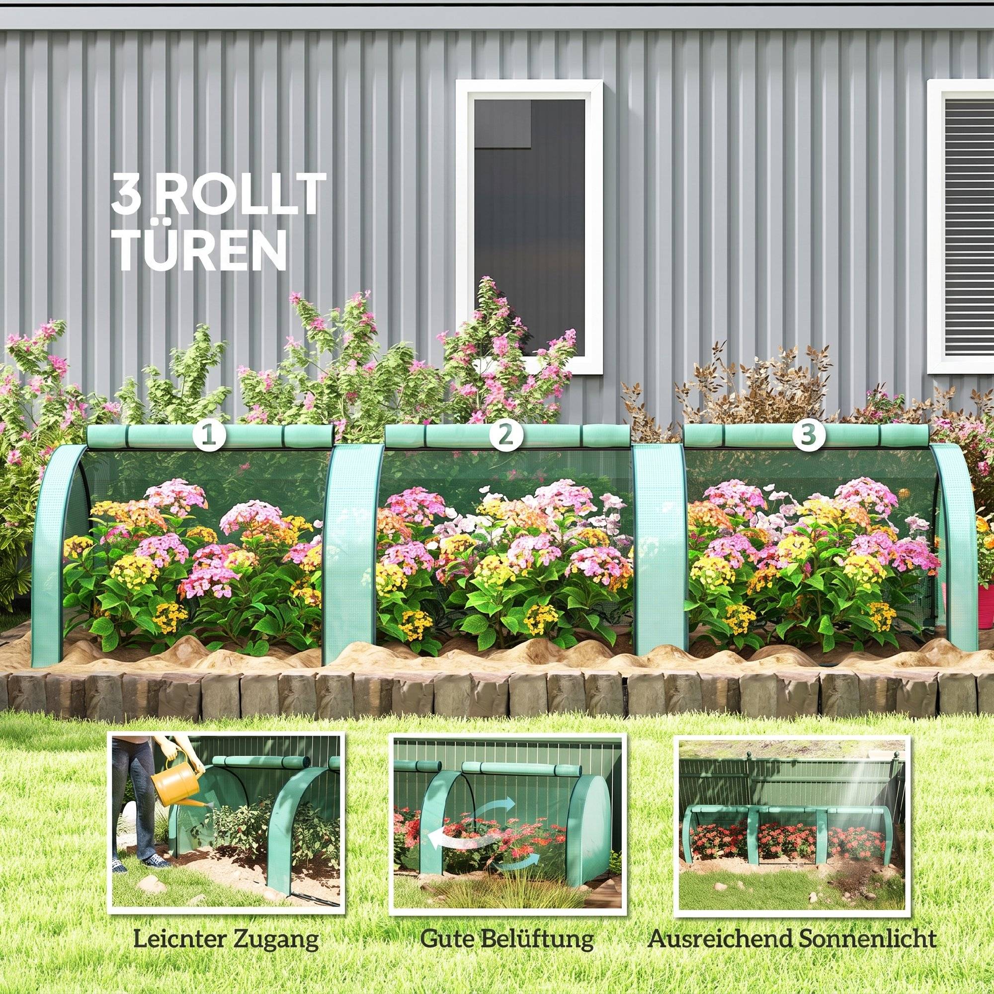 ComfortXL - Serre tunnel PE acier 350 x 100 x 80 cm verte pour potager protection des cultures et ventilation réglable - Image 6