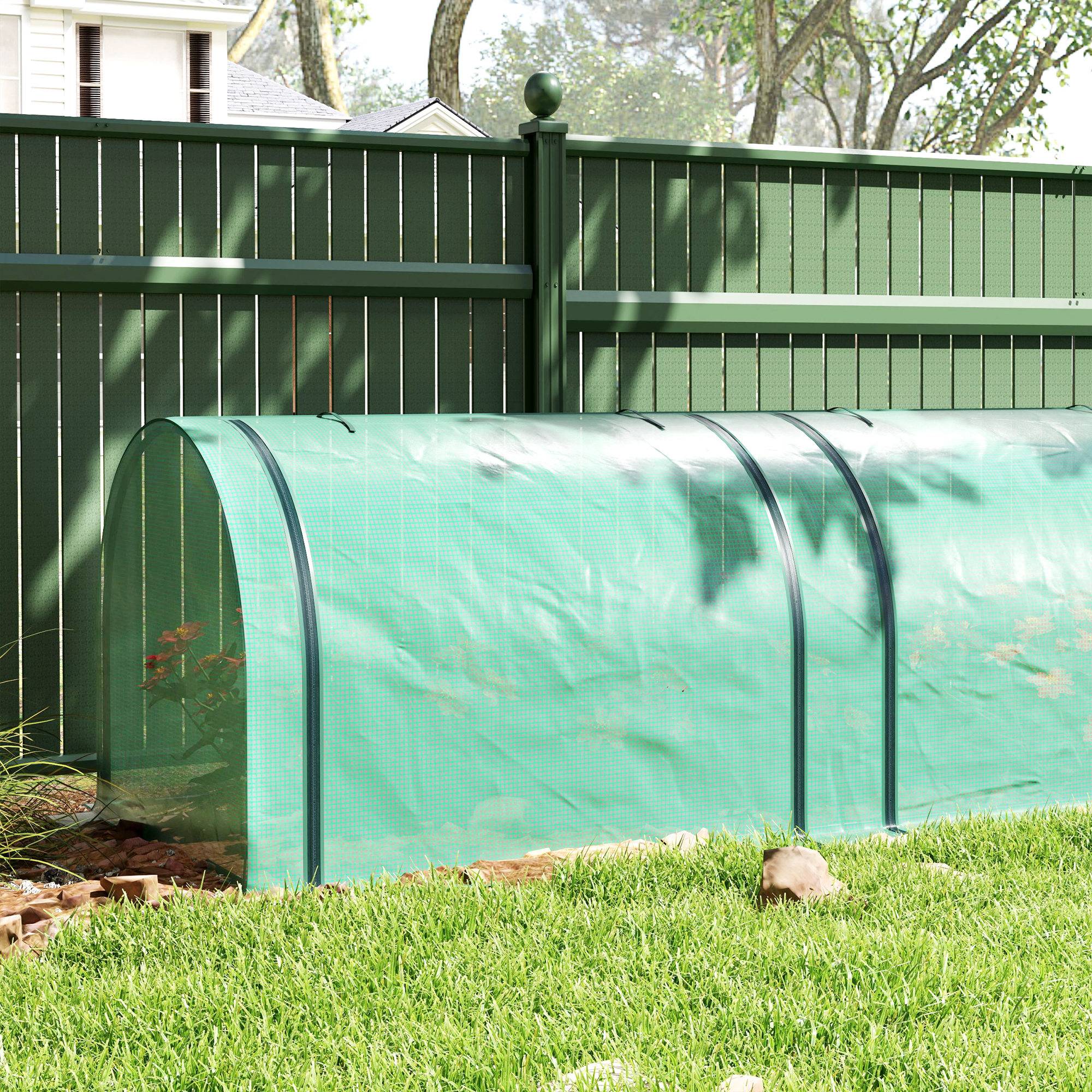 ComfortXL - Serre tunnel PE acier 350 x 100 x 80 cm verte pour potager protection des cultures et ventilation réglable - Image 8
