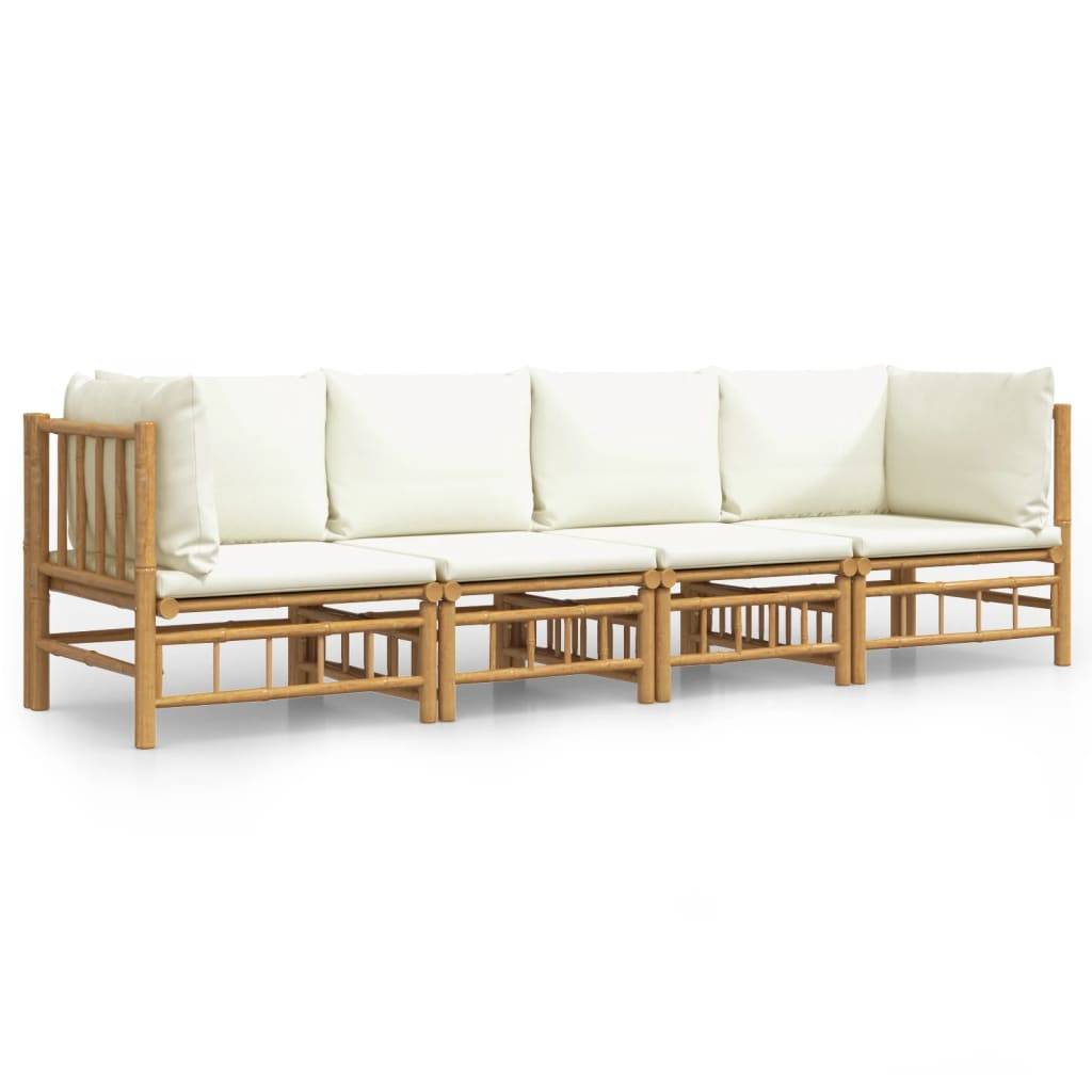 Ensemble Canapé Jardin Bambou 4 pcs Coussins Crème Modulaire – ComfortXL Outdoor Living - Image 2