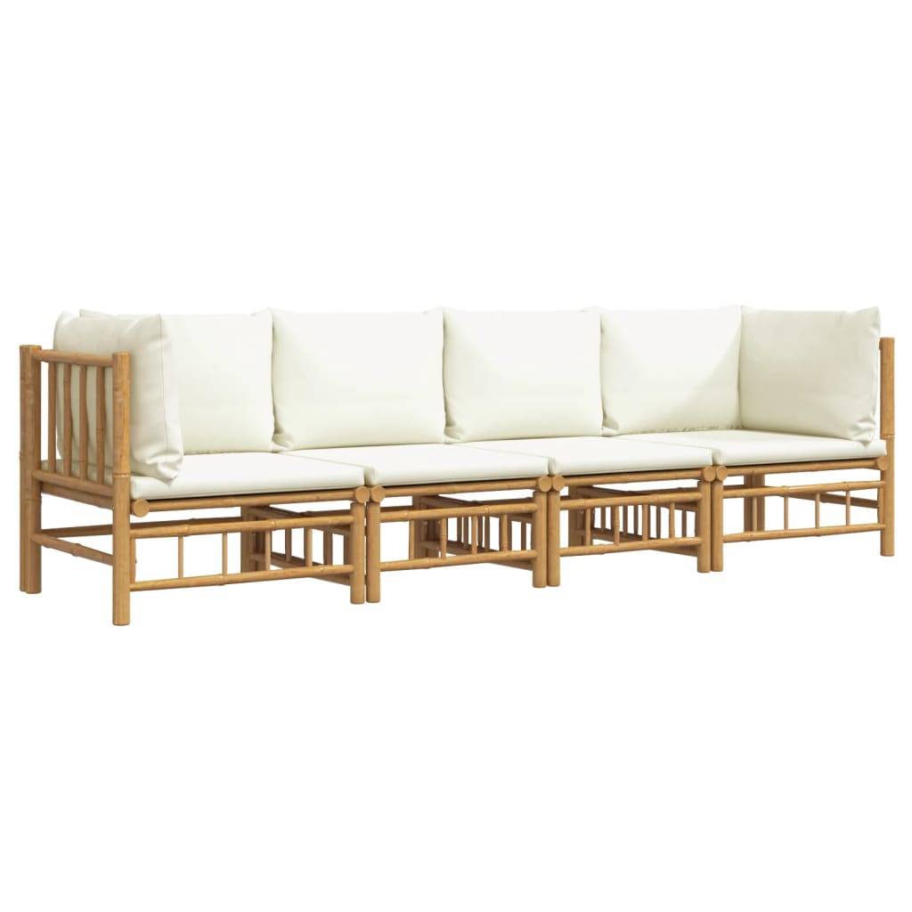 Ensemble Canapé Jardin Bambou 4 pcs Coussins Crème Modulaire – ComfortXL Outdoor Living - Image 3