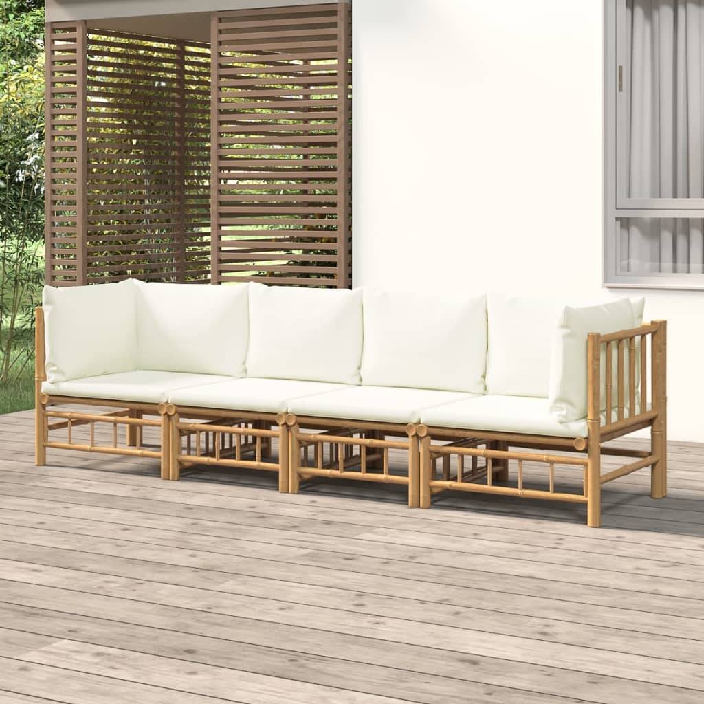 Ensemble Canapé Jardin Bambou 4 pcs Coussins Crème Modulaire – ComfortXL Outdoor Living - Image 1